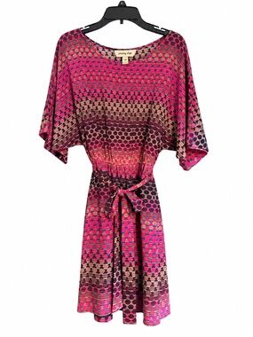 Presley Skye Pink and Brown Printed Belted Shift Dress